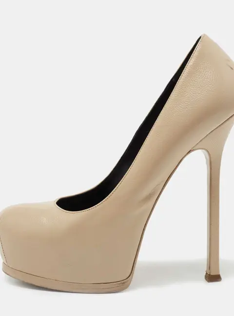 Saint Laurent Paris Tribtoo Size 38 Beige Leather Platform Pumps