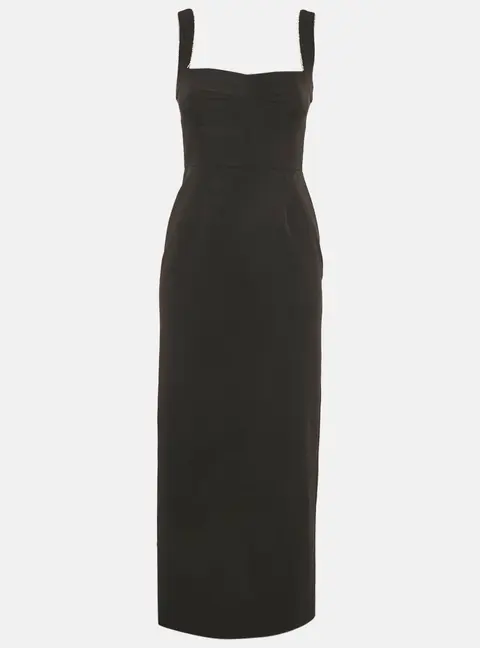 Saloni Black Stretch Crepe Stud Detail Midi Dress S