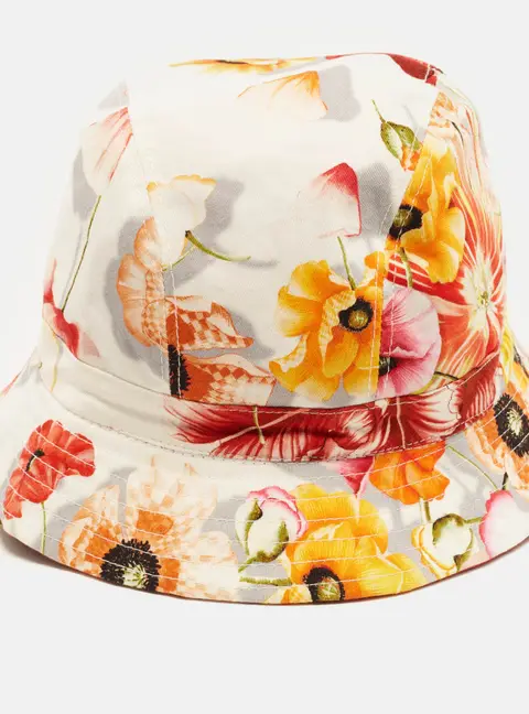 Salvatore Ferragamo White/Red Floral Print Cotton Bucket Hat Size 58
