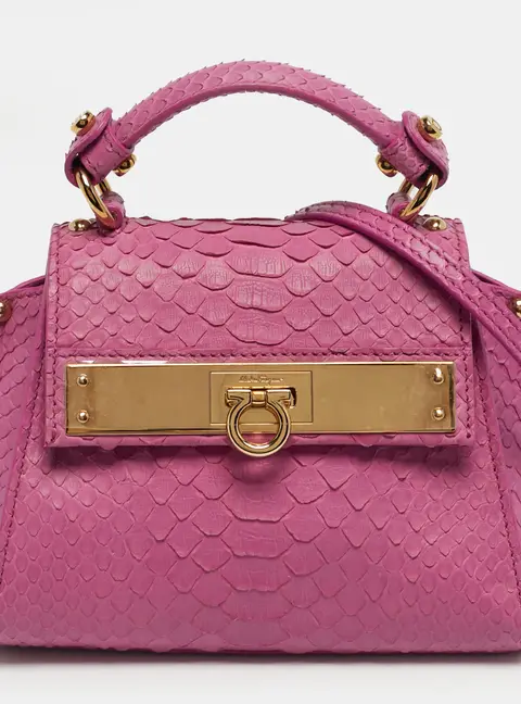 Salvatore Ferragamo Pink Python Mini Sofia Top Handle Bag