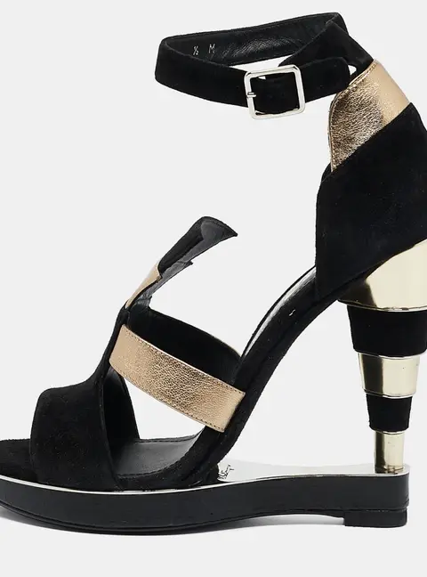 Salvatore Ferragamo Lexus Size 39 Black Leather, Python Leather and Suede Ankle Strap Sandals