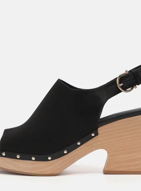 Salvatore Ferragamo Black Satin Wedge Slingback Sandals Size 40.5