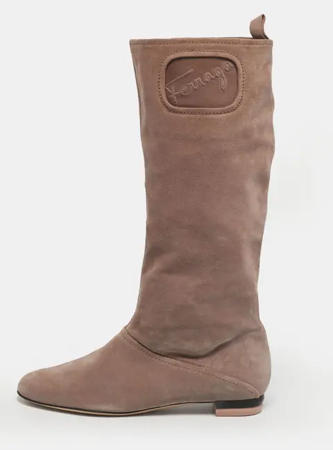 Salvatore Ferragamo Dusty Pink Suede My Sweet Calf Length Boots Size 40