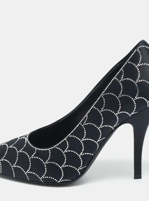 Salvatore Ferragamo Judy Size 37 Black Satin Crystal Embellished Pumps