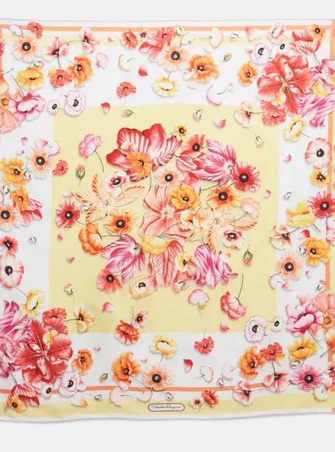 Salvatore Ferragamo Yellow Floral Print Silk Scarf