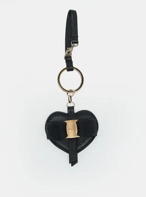 Salvatore Ferragamo Heart Bow Key Holder Black Leather