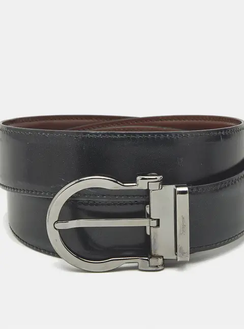 Salvatore Ferragamo Grey/Brown Leather Gancini Buckle Reversible Belt 110 CM