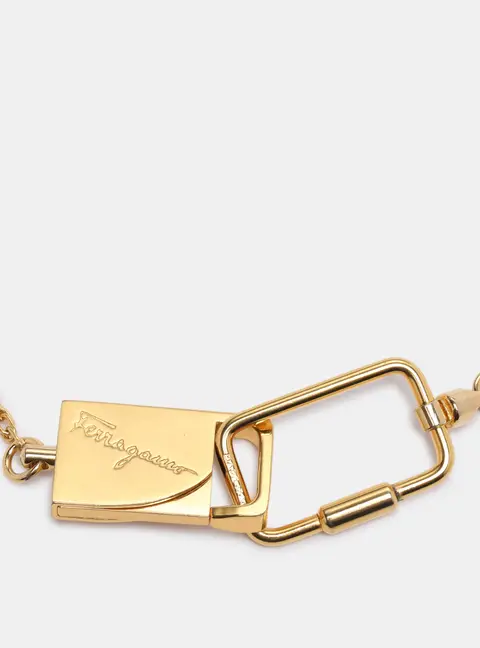 Salvatore Ferragamo Gold Tone Lock Pendant Necklace