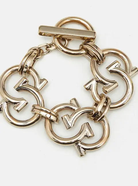 Ferragamo Gancini Chunky Gold Tone Chain Link Bracelet