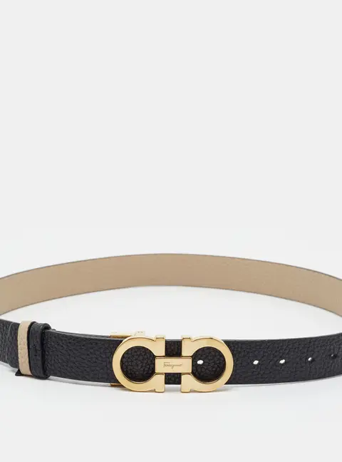 Salvatore Ferragamo Gancini Cut to Size Reversible Belt Black/Beige Leather
