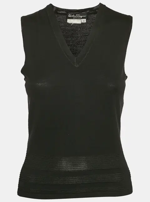 Salvatore Ferragamo Black Wool Knit Sweater Vest M