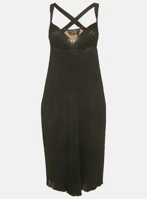 Salvatore Ferragamo Black Rib Knit Strappy Dress S