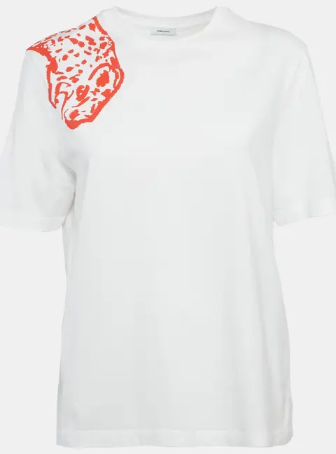 Salvatore Ferragamo White/Red Leopard Print Cotton T-Shirt S