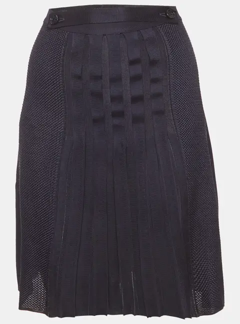Salvatore Ferragamo Navy Blue Stretch Knit Pleated Mini Skirt M