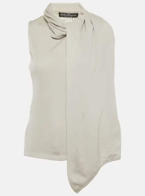Salvatore Ferragamo Grey Knitted Scarf Detail Top M