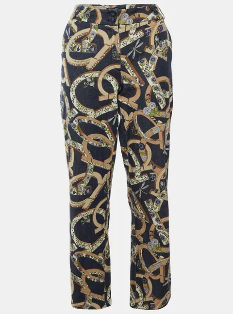 Salvatore Ferragamo Navy Blue Floral Gancini Print Denim Straight Jeans M