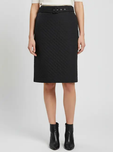 Salvatore Ferragamo Black Silk Blend Quilted Skirt M