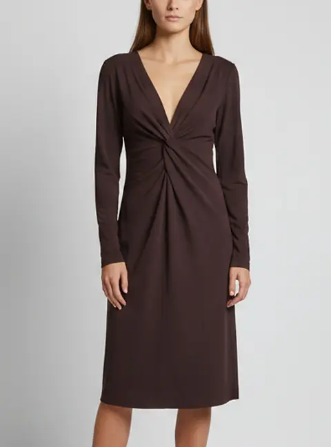 Salvatore Ferragamo Burgundy Crepe Draped Midi Dress M