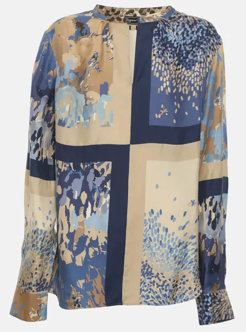 Salvatore Ferragamo Multicolor Printed Silk Long Sleeve Shirt L