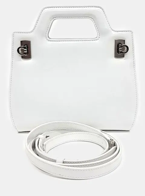 Salvatore Ferragamo Wanda Mini White Leather Top Handle Bag