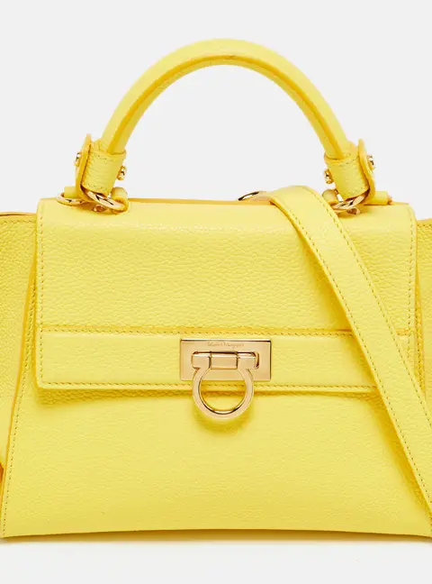 Salvatore Ferragamo Yellow Leather Small Sofia Top Handle Bag