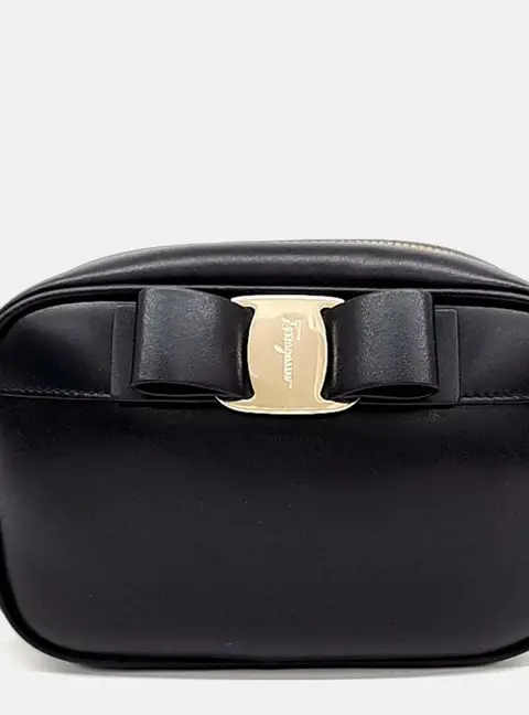 Salvatore Ferragamo Black Leather Vara Crossbody Bag