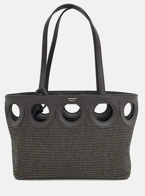 Salvatore Ferragamo Brown Leather and Raffia tote bag