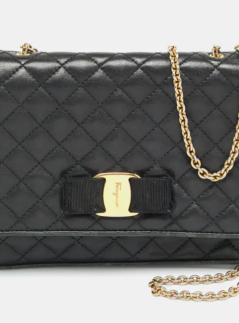 Salvatore Ferragamo Ginny Black Quilted Leather Shoulder Bag