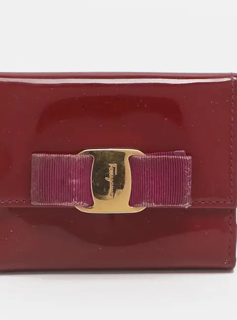 Salvatore Ferragamo Vara Bow Red Patent Leather Bifold Wallet