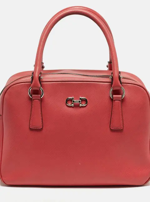 Salvatore Ferragamo Gancio Coral Orange Leather Bowler Bag