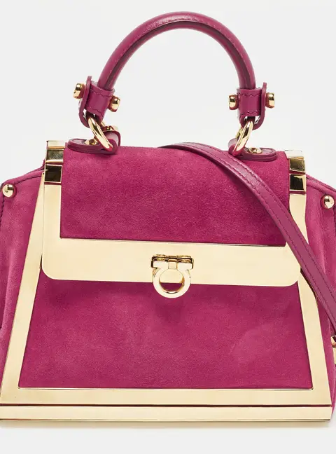 Salvatore Ferragamo Sofia Mini Magenta Metal and Suede Top Handle Bag