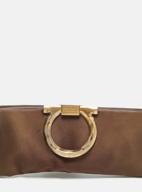 Salvatore Ferragamo Musa Gancini Brown Satin Clutch