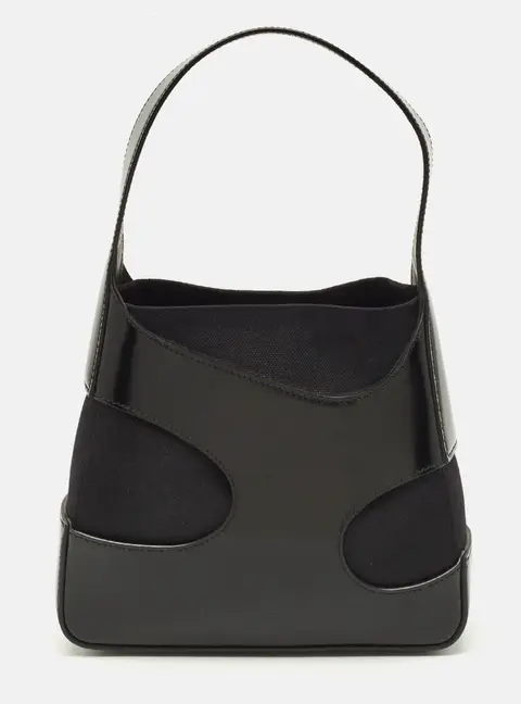 Salvatore Ferragamo Cut Out Small Black Canvas and Patent Leather Shoulder Bag