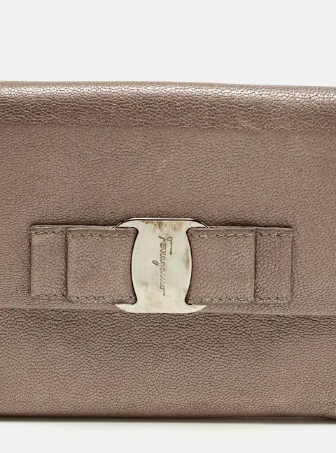 Salvatore Ferragamo Vara Bow Mauve Leather French Wallet