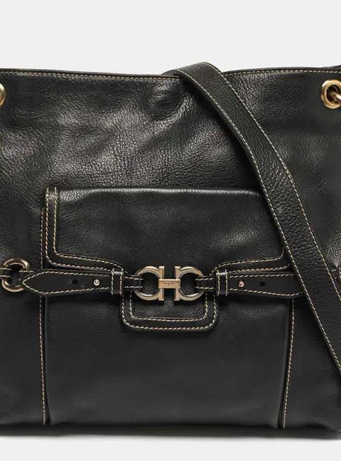 Salvatore Ferragamo Gancini Black Leather Shoulder Bag
