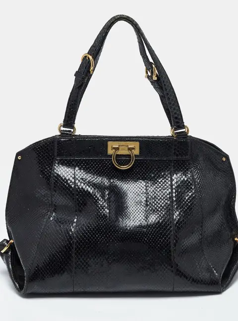 Salvatore Ferragamo Gancio Black Python Satchel