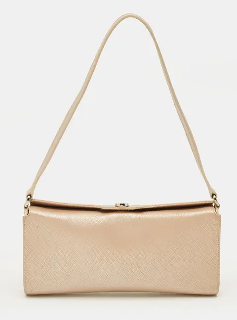 Salvatore Ferragamo Gancini Metallic Pink Saffiano Leather Clutch Bag
