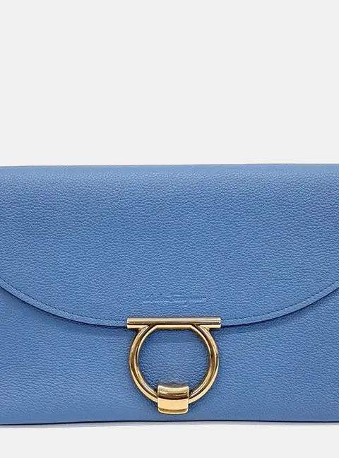 Salvatore Ferragamo Gancini Margot Blue Leather Clutch Bag