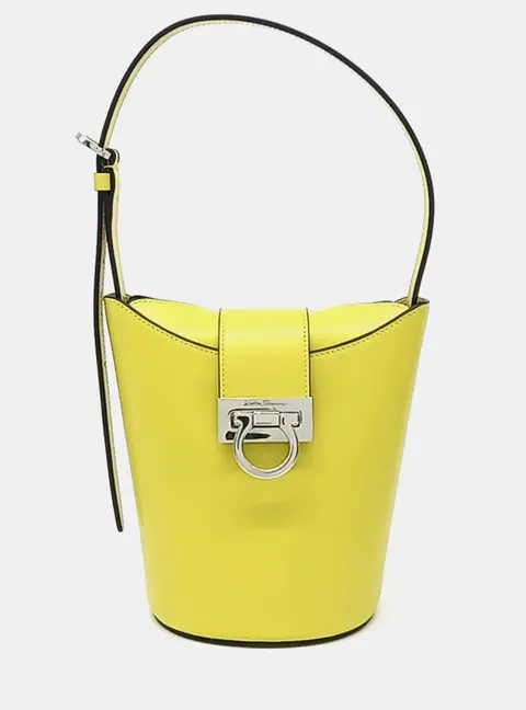Salvatore Ferragamo Yellow Leather Ferragamo Leather Lime Trifolio shoulder bag