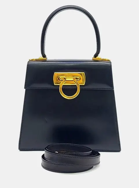 Salvatore Ferragamo Black Leather Kelly Bag Small