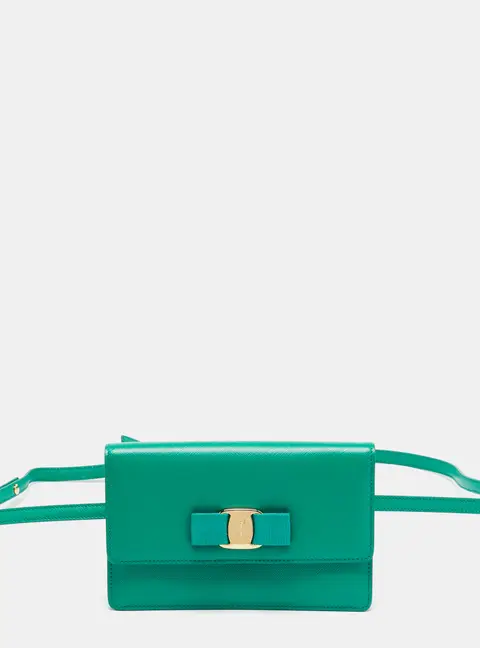 Salvatore Ferragamo Vara Bow Green Leather Convertible Belt Bag