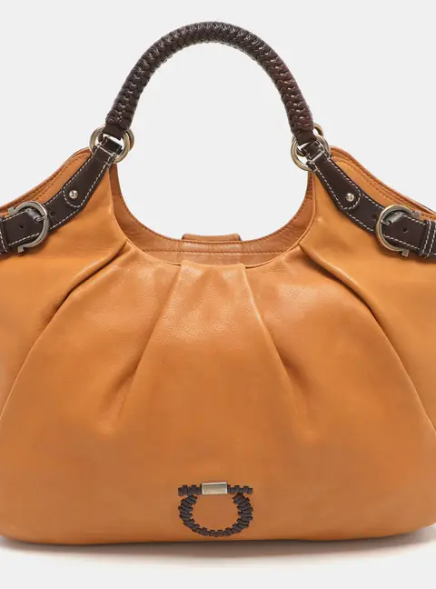 Salvatore Ferragamo Gancini Tan Leather Hobo