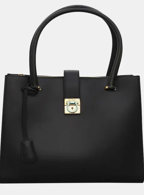 Salvatore Ferragamo Marlene Black Calfskin Leather Tote Bag