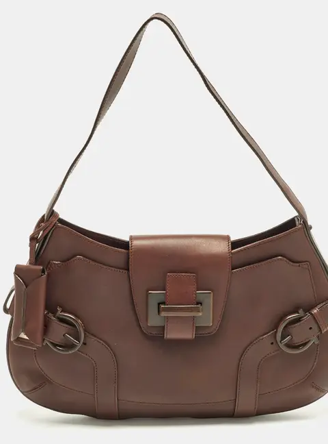 Salvatore Ferragamo Buckle Dark Brown Leather Shoulder Bag