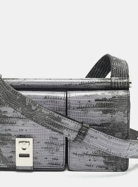 Salvatore Ferragamo Multipocket Lilac/Black Lizard Embossed Leather Crossbody Bag