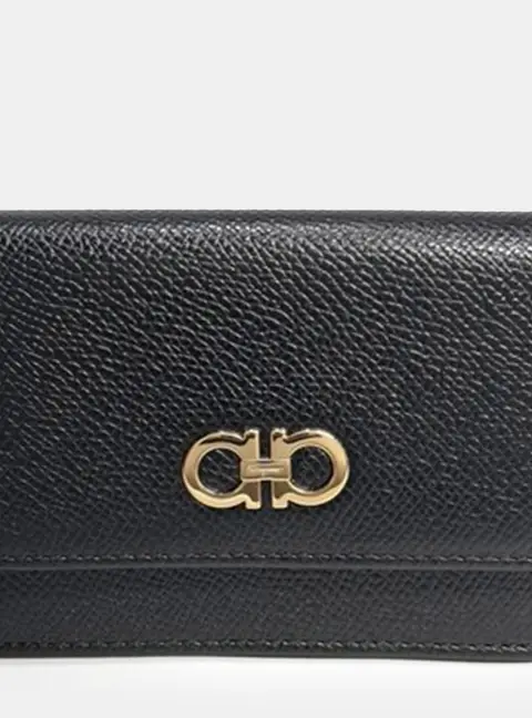 Salvatore Ferragamo Gancini Black Leather Card Holder