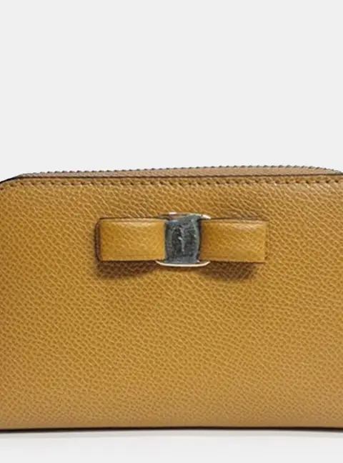 Salvatore Ferragamo Vara Card Wallet Yellow Leather Wallet Bag