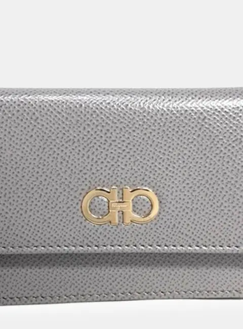 Salvatore Ferragamo Grey Leather Gancini Card Holder Bag