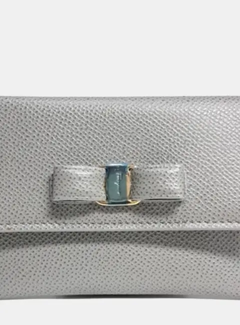 Salvatore Ferragamo Vara Grey Leather Card Holder Wallet