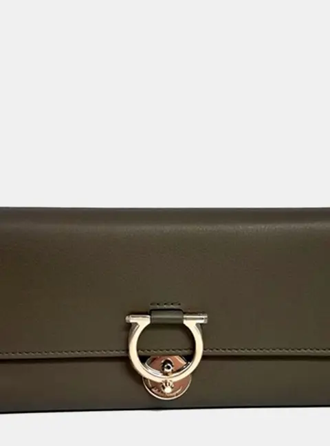 Salvatore Ferragamo Wallet Khaki Leather Wallet Bag